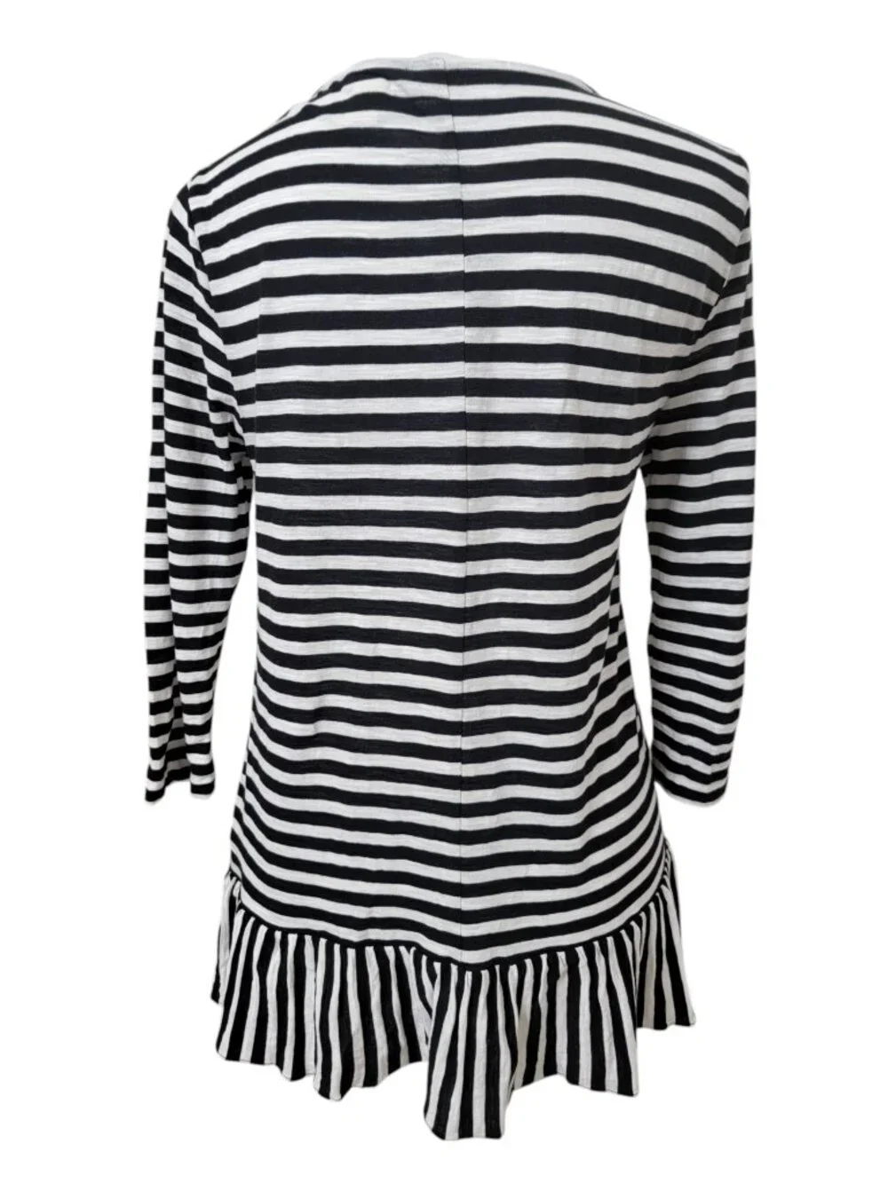 J. Crew Size S Black & White Striped Ruffled Trim Tunic with Asymmetrical Ruffle